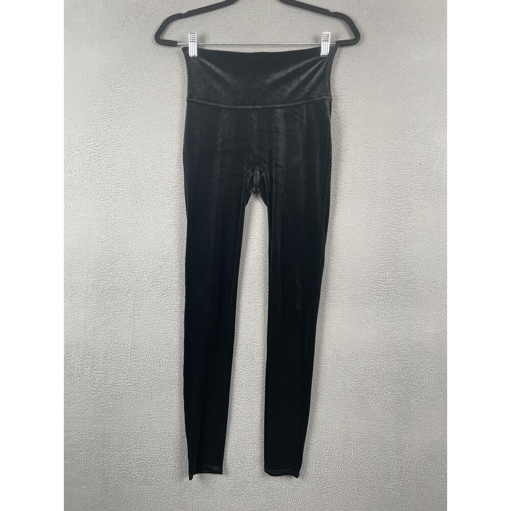 Spanx Leggings Womens Medium Black Velvet High Rise Shaping Compression Ankle